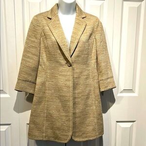 Nine West Textured Gold/Cream‎ Lined Long Blazer Size XS